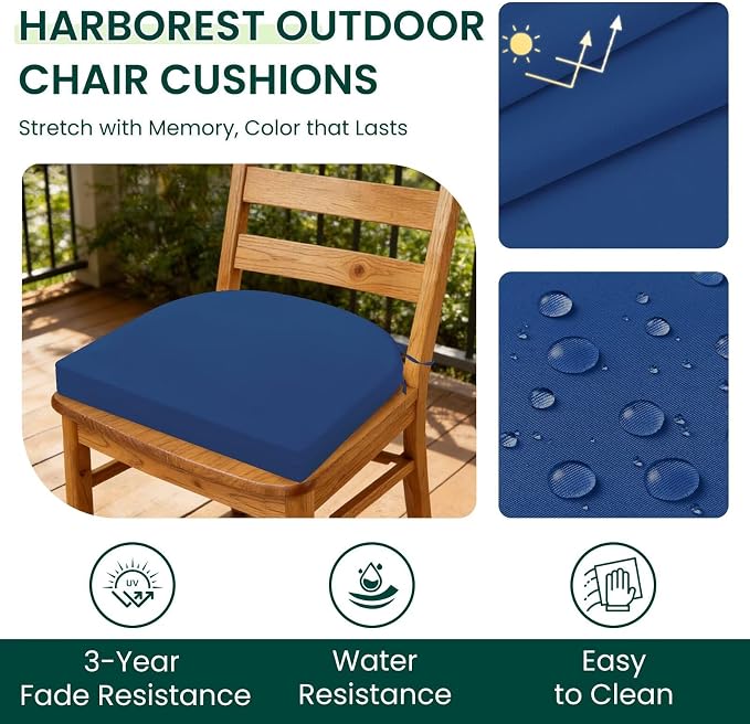 HARBOREST Outdoor Chair Cushions Set of 4, Water Resistant Patio Chair Cushions with Ties, Outdoor Seat Cushions for Patio Furniture, 17"x16"x2", Royal Blue - Image 2