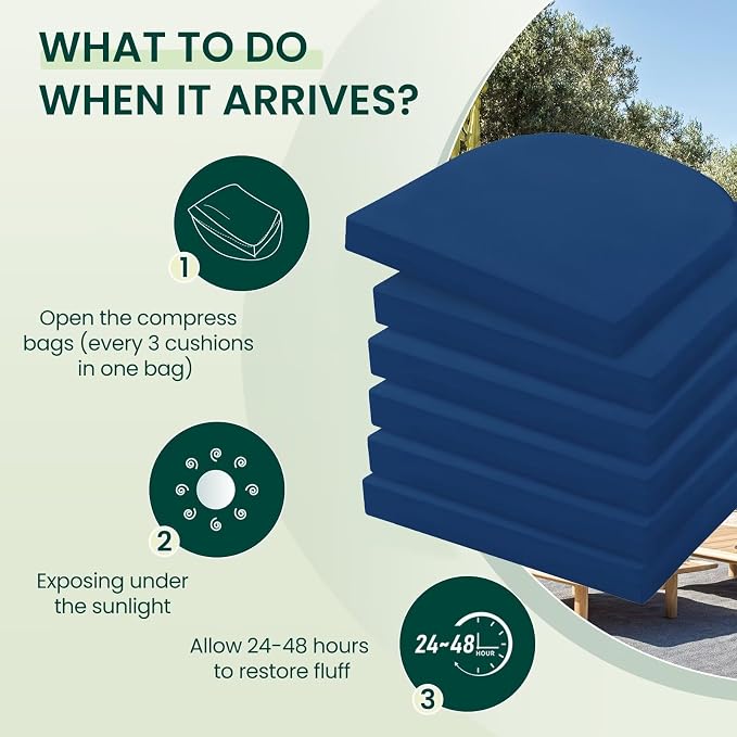 HARBOREST Outdoor Chair Cushions Set of 6, Water Resistant Patio Chair Cushions with Ties, Outdoor Seat Cushions for Patio Furniture, 17"x16"x2", Royal Blue - Image 5