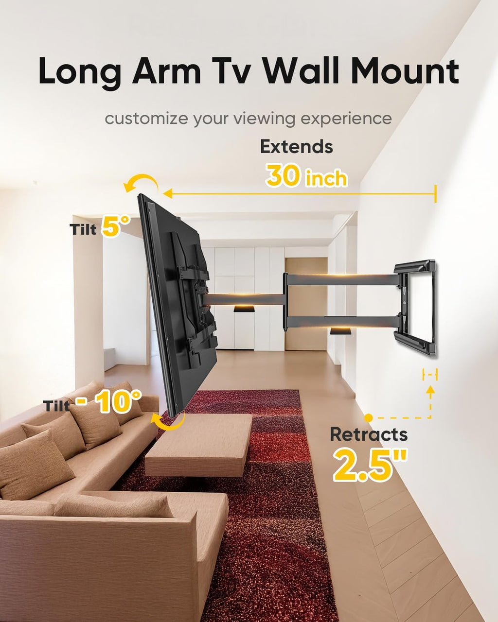 FORGING MOUNT Long Arm TV Mount for Most 37-75 Inch TVs up to 100lbs - Image 2