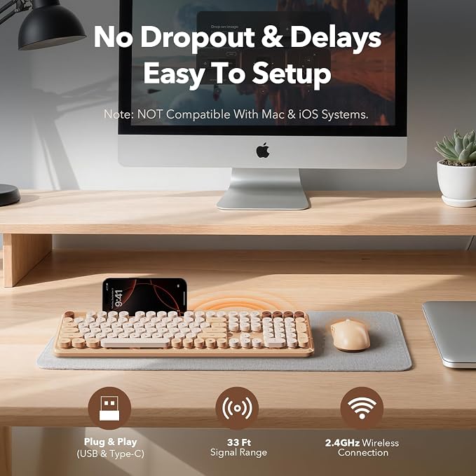 Trueque Wireless Keyboard and Mouse Combo, Milk Tea Beige Typewriter Style - Image 7