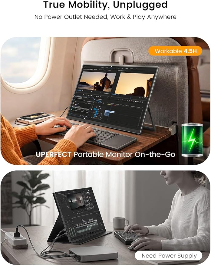 UPERFECT 15.6'' 1080P Touchscreen Portable Monitor with Battery 8000mAh | 125% sRGB Travel Monitor with Bluetooth Keyboard, Kickstand, Bag, VESA, Ultra-Slim External Screen for Laptop, PC, Phone - Image 5