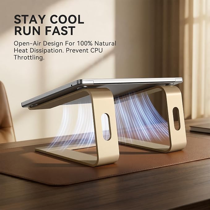 SOUNDANCE Laptop Stand, Aluminum Computer Riser, Ergonomic Laptops Elevator for Desk, Metal Holder Compatible with 10 to 15.6 Inches Notebook Computer, Gold - Image 2