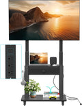 Rolling TV Stand with Power Outlet and Fabric Drawer for 32-75 Inch Flat/Curved Screen up to 220lbs LCD/LED/OLED Adjustable Height Mobile TV Cart with Wheels for Home Office Max VESA 600x400mm Black by Hellsehen