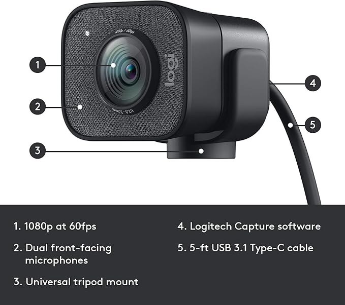Logitech 2022 StreamCam 1080P HD 60fps Streaming Webcam Full HD Camera with USB-C & Integrated Microphone for Live Streaming and Content Creation - Graphite - 960-001280 (Renewed) - Image 6