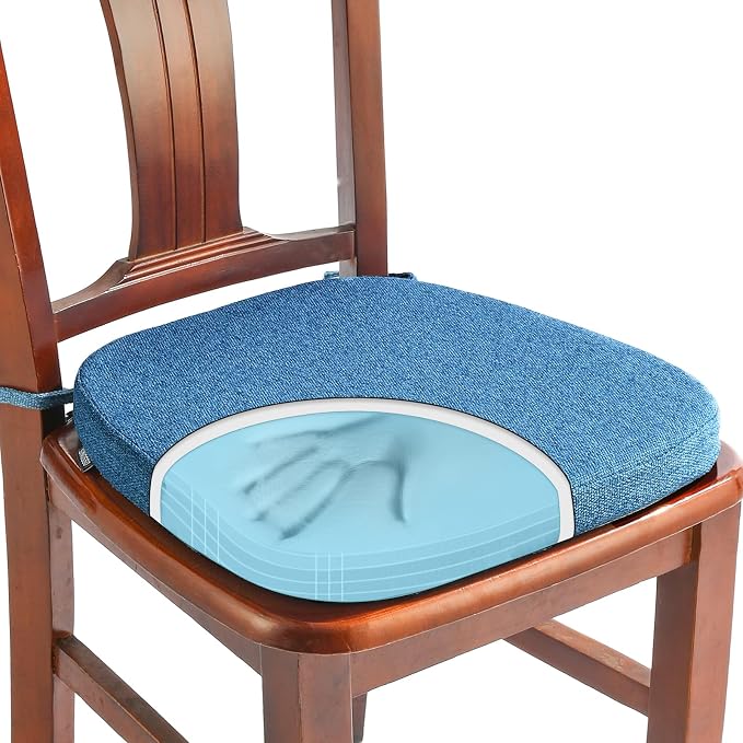 SINOSSO 1 Pack Memory Foam Chair Cushions for Dining Chair, Friendly Woven Fabric 16" U-Shape Comfortable Kitchen Chair Pad, Removable Slip Resistant Seat Cushion (1 Piece, Blue) by SINOSSO