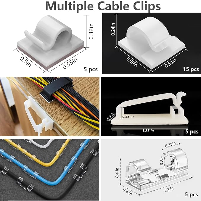 327PCS White Cable Management Kit 4 Cable Cable Sleeves 65 Cable Clips | 13Cord Holders,25Roll Cable Organizer Straps,200 Fastening Cable Ties,20 Cable Zip Tie Mounts for Computer 5 Self Cable Tie - Image 5