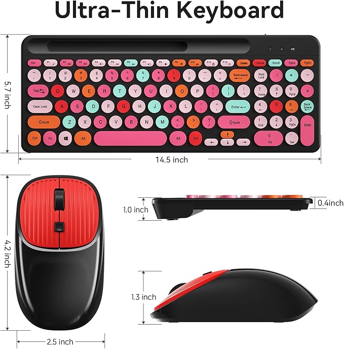 Retro Typewriter Wireless Keyboard with Round Keycaps, 2.4GHz Compact USB Cute Wireless Keyboard and Mouse Combo for Desktop, Laptop and Computer - Image 5