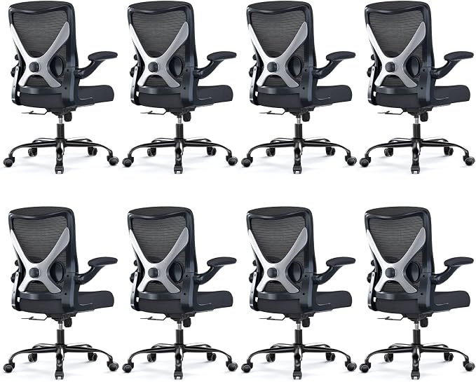 Office Chair: Mesh Ergonomic Desk Chair with 3D Lumbar & Swivel | 330LBS Computer Chair-Executive Task Chairs with Flip-up Arms Home Office Chairs Gaming Chair for Long Hours(Black-Pack of 8) by Ergalithic