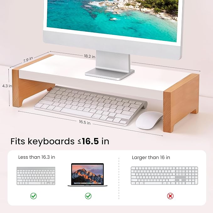 Monitor Stand Riser | White Metal & Wood Computer Monitor Stand Riser for Desk, Max Load Capacity 40LB - Image 2