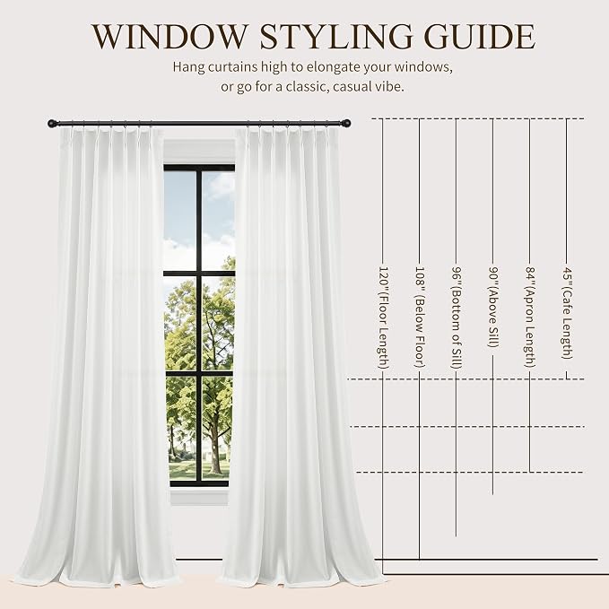 Hokibero Off White Pleated Linen Curtains 108 Inch Long for Living Room | White Light Filtering Semi Sheer Curtain,Back Tab Hooks Rings,Farmhouse Textured Privacy Drapes for Bedroom Window,2 Panels - Image 9