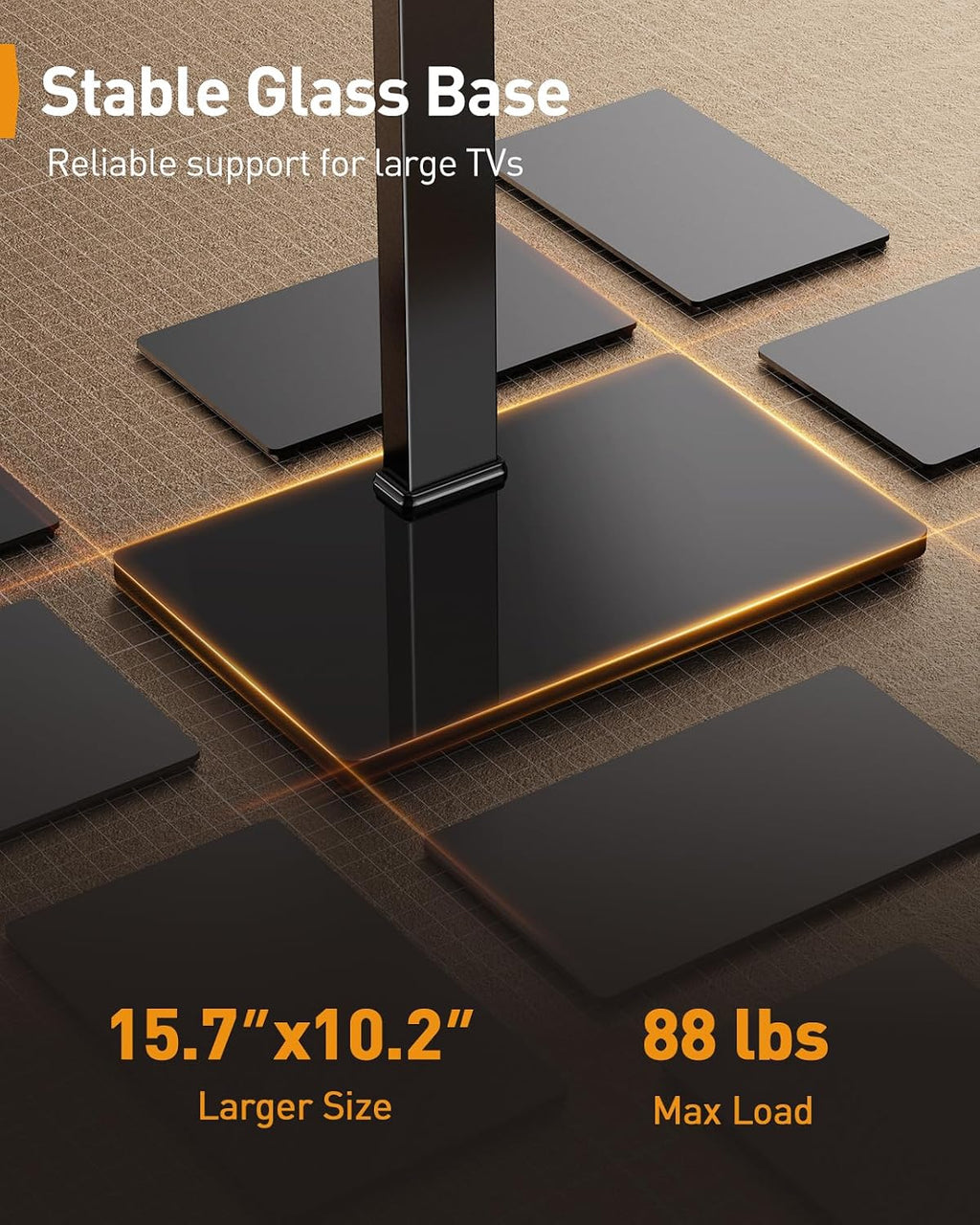 Perlegear Universal Swivel TV Stand with LED Lights for 30–70 inch TVs, Height Adjustable Table Top TV Stand with Tilt, Tempered Glass Base, Holds up to 88 lbs, Max VESA 400x400mm, PGTVS32B - Image 7