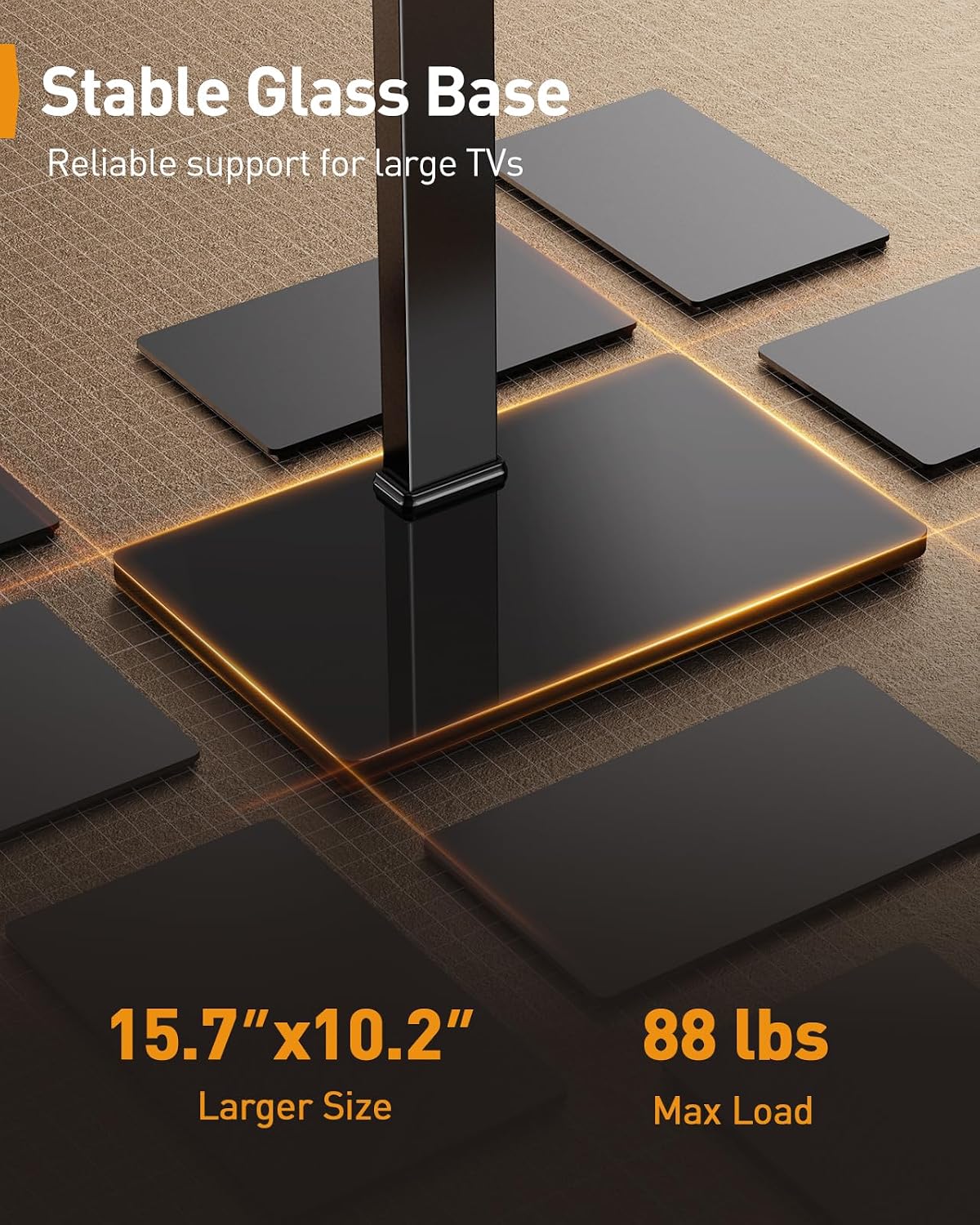 Perlegear Universal Swivel TV Stand with LED Lights for 30–70 inch TVs, Height Adjustable Table Top TV Stand with Tilt, Tempered Glass Base, Holds up to 88 lbs, Max VESA 400x400mm, PGTVS32B - Image 7