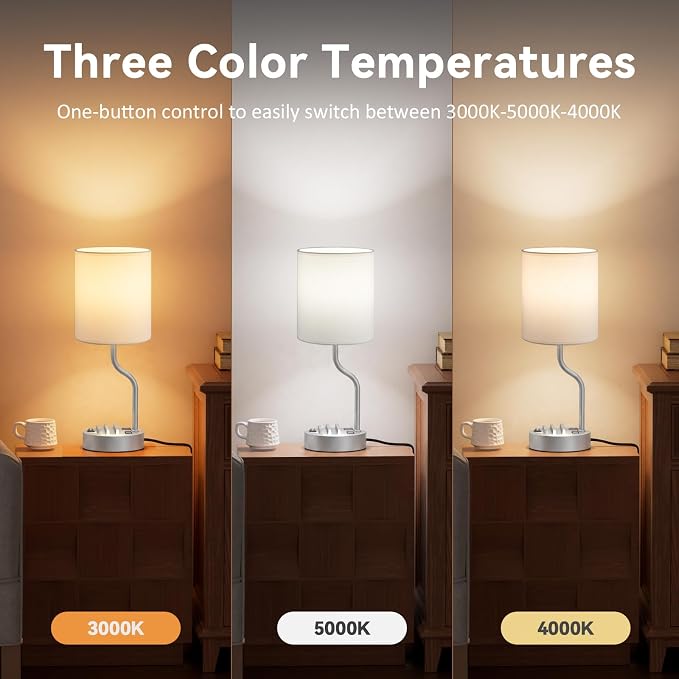 Bedside Lamp for Bedroom Set - 18" Grey Table Lamp for Nightstand | Phone Stand, USB A+C Ports, AC Outlet, 3 Color Temperatures, LED Bulb Included, Desk Lamp for Living Room/Dorm,2-Pack - Image 5
