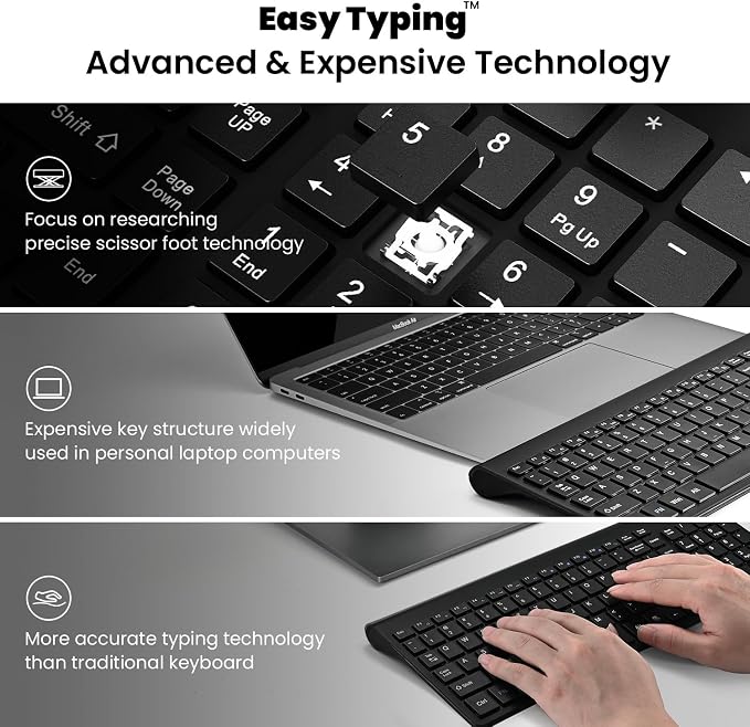 cimetech EasyTyping KF10 Wireless Keyboard and Mouse Combo, [Silent Scissor Switch Keys][Labor-Saving Keys]Ultra Slim Wireless Computer Keyboard and Mouse, Easy Setup for PC/Laptop/Mac/Windows - Black - Image 2