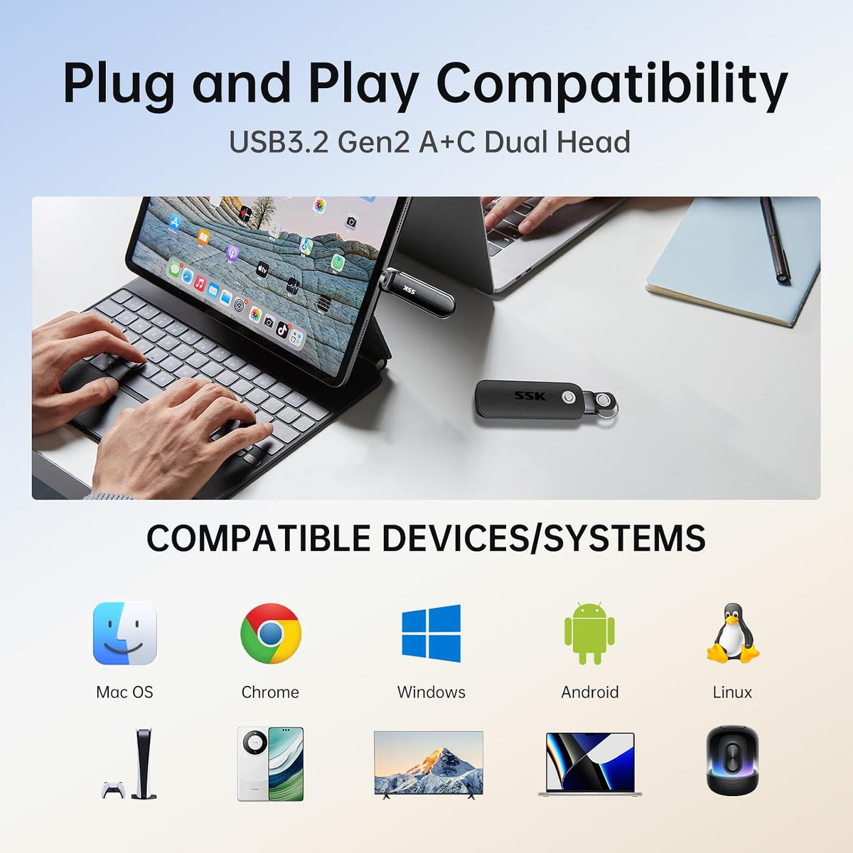 SSK 2TB USB Flash Drive SSD External Thumb Drive Dual USBC+A Up to 1000MB/s - Image 6