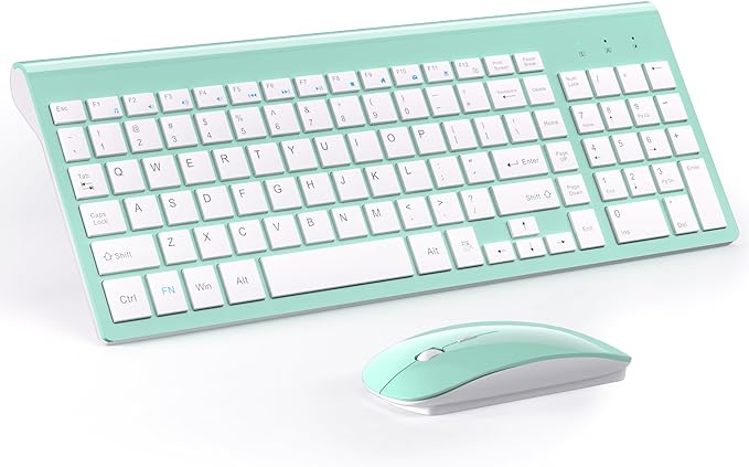 Wireless Keyboard and Mouse Ultra Slim Combo, TopMate - Mint Green | 2.4G Silent Compact 2400DPI Mouse and Scissor Switch Keyboard Set with Cover, Batteries Included, for PC/Laptop/Windows/Mac by TopMate