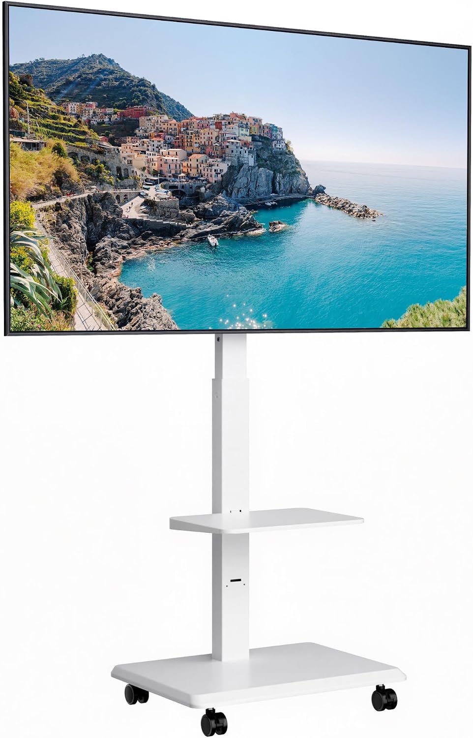 Steel Base Rolling TV Stand for 37-90 inch TVs up to 132 lbs, White by ECOTINY