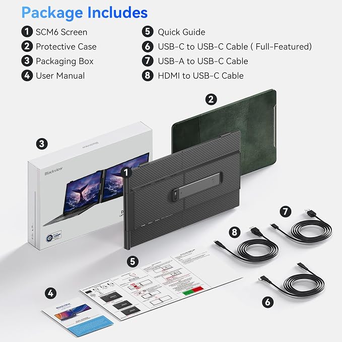 Blackview Laptop Screen Extender, 1.3lbs Ultra-Light & 0.17" Ultra-Slim, 14" FHD 1080P IPS Portable Laptop Monitor Extender, Travel Dual Monitor for 13-17",Plug & Play for Windows/Mac/Android/Switch - Image 9