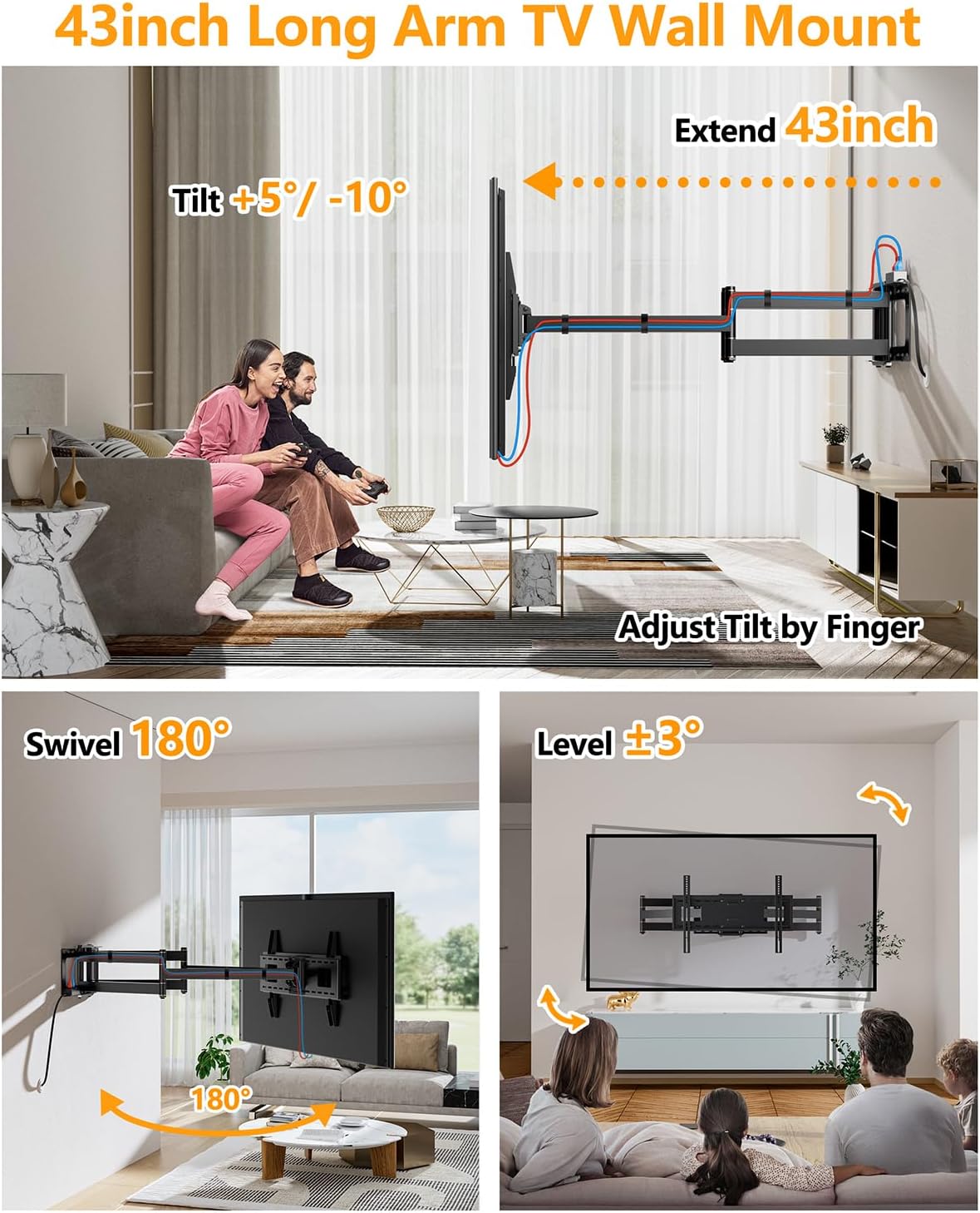 FORGING MOUNT Long Arm TV Wall Mount Heavy Duty TV Mount for 50"-100" TVs - Image 5
