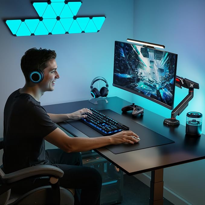 ARES WING 17-40 Inch Heavy Duty Single Monitor Arm with USB, Black | Fully Adjustable Monitor Mount for Flat Curved Ultrawide Screens Up to 26.5lbs, C-Clamp & Grommet Base, 75/100 Vesa Mount - Image 8