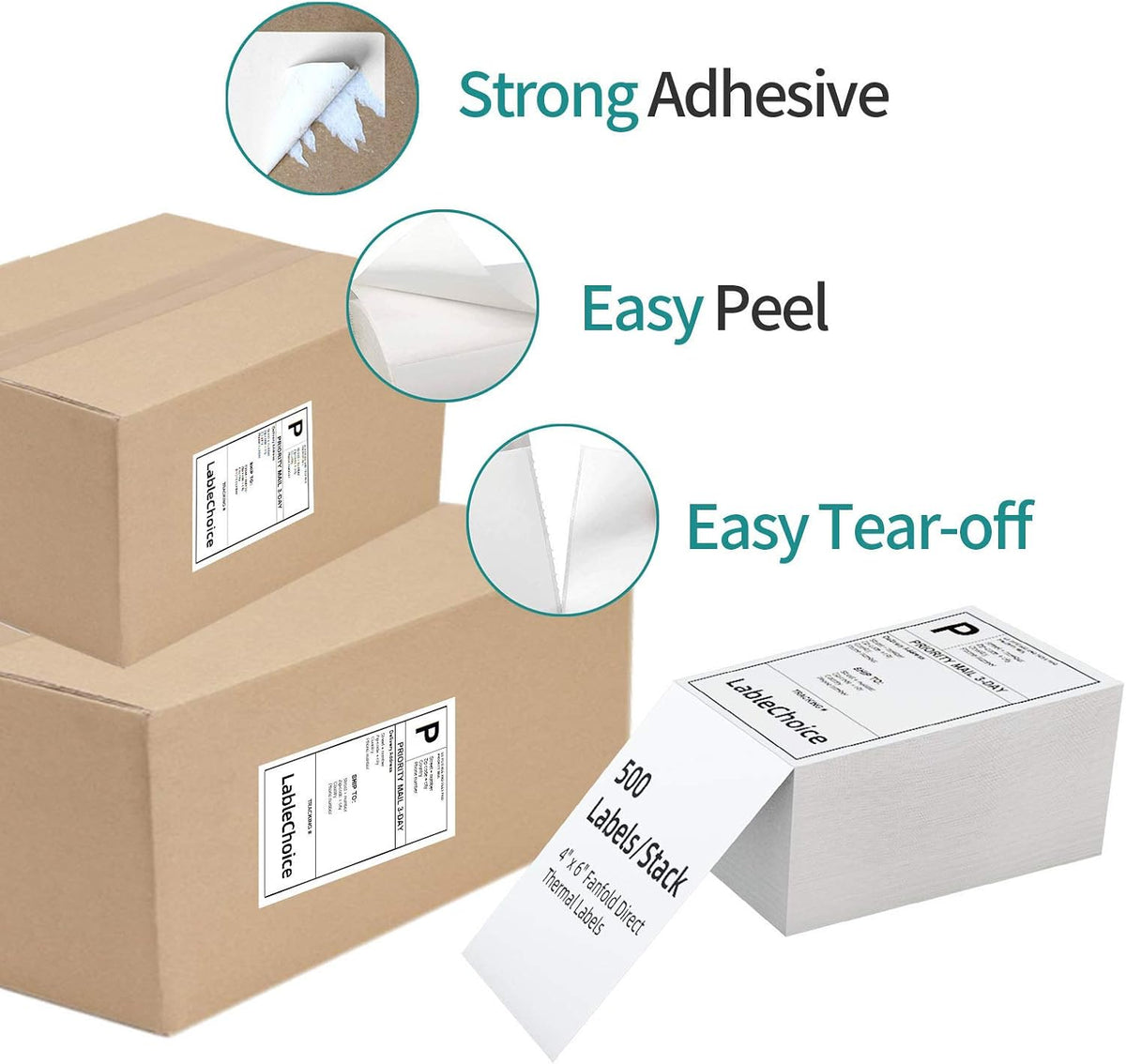 2000 Labels 4 x 6 3-Proof Commercial Grade Fanfold Direct Thermal Labels Compatible with Zebra, Rollo, Munbyn, 4 Stacks White Perforated Permanent Strong Adhesive Mailing Shipping Labels - Image 4