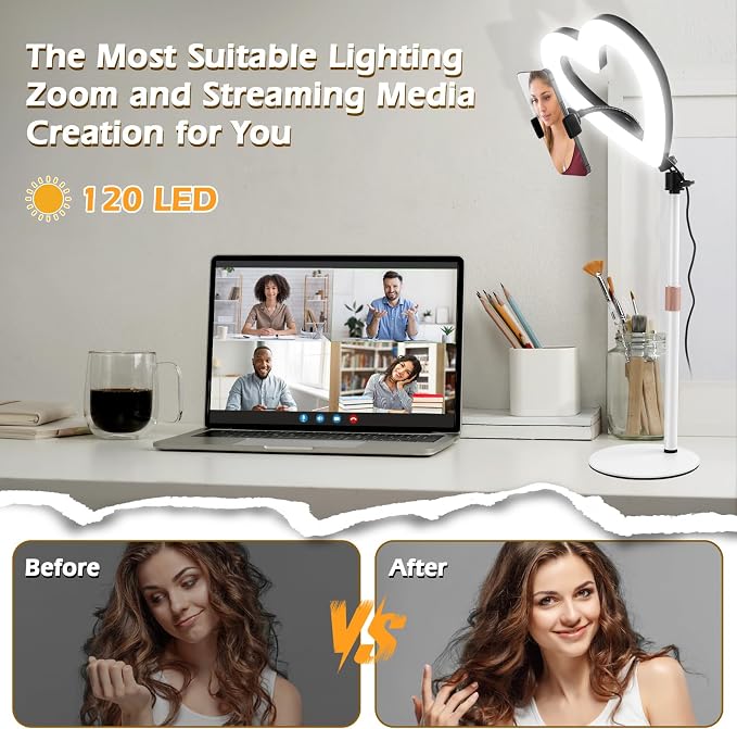 Ring Light for Desk,Heart Tabletop Light with 26" high Stand, RGB 47colors Selfie Light,USB Powered LED Desktop lamp with Phone Holder for Makeup Lights, Laptop Live Stream, YouTube,TikTok - Image 6