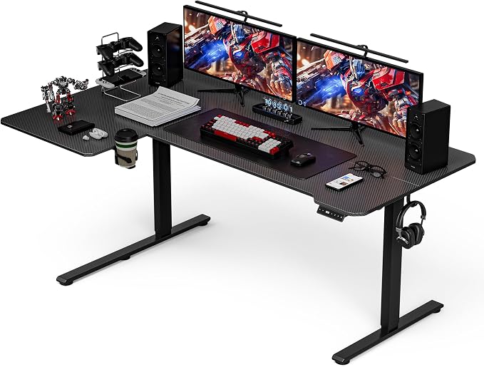 L Shaped Electric Standing Desk - 71x43.5 Inch Reversible Corner Sit Stand Desk with Hook&Cup Holder,Electric Height Adjustable Table,for Home Office Gaming&Trading Computer Desk, Black Carbon by Acrolix