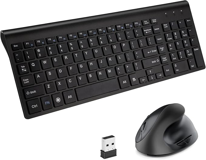 Fonicer 2.4GHz Wireless Vertical Ergonomic Mouse and Keyboard Combo Ultra-Thin Portable Size for PC Desktop Computer Laptop Mac For Students or Small Hands by Fonicer
