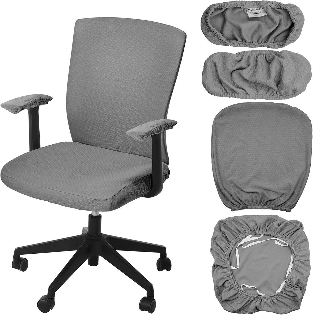 4 Pcs Office Chair Covers Set Computer Armrest Slipcover Seat, Gray by Tallew