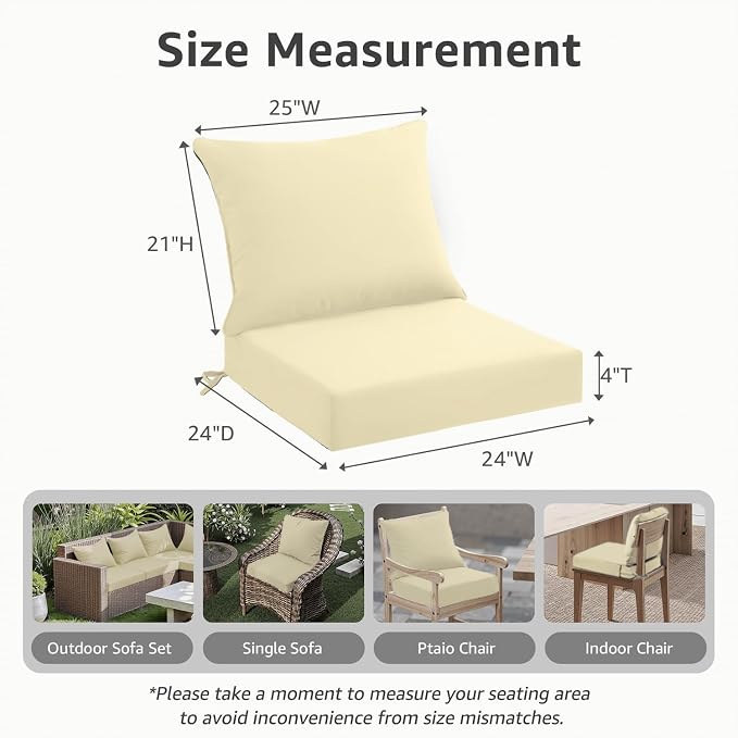 PatioGlow Outdoor Seat Cushion Set 24 x 24 x 4 Inch, Waterproof & Fade Resistant Patio Furniture Cushions with Removable Cover and Ties, Thick Deep Seating Pads for Outside Chair Sofa Couch, Yellow - Image 4