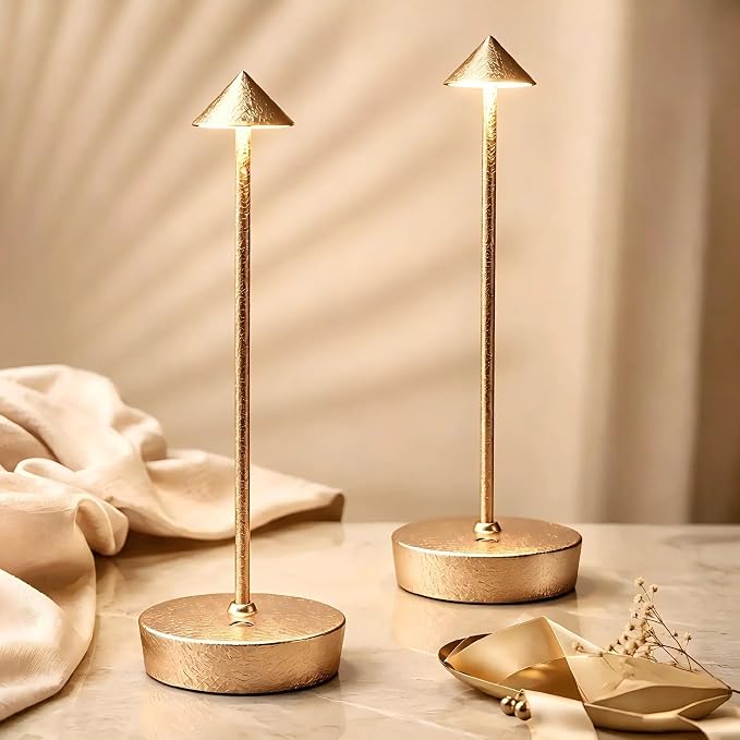 2P Cordless Rechargeable Led Table Lamp Battery Operated Light CHMP Gold | Ice Crackle Finish Champagne Gold Touch 3 Color Dimming Portable Metal Outdoor Waterproof Light for Patio/Restaurant/Dining by Tpczqj