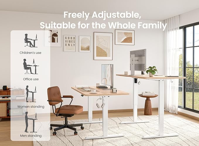 BANTI 48 × 24 Inches Standing Desk, Ergonomic, Electric Height Adjustable, Sit and Stand Up, Computer Office Desk with Splice Board, White Frame/Maple Top - Image 4