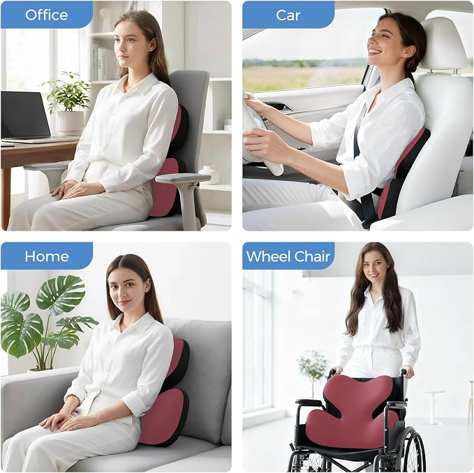 BEBAS Ergonomic Memory Foam Lumbar Support Pillow for Car, Red | Zoned Pressure Relief for Back Support, Lumbar Cushion with Fixed Ring, Breathable Washable Cover, Fits for Driving & Office - Image 7