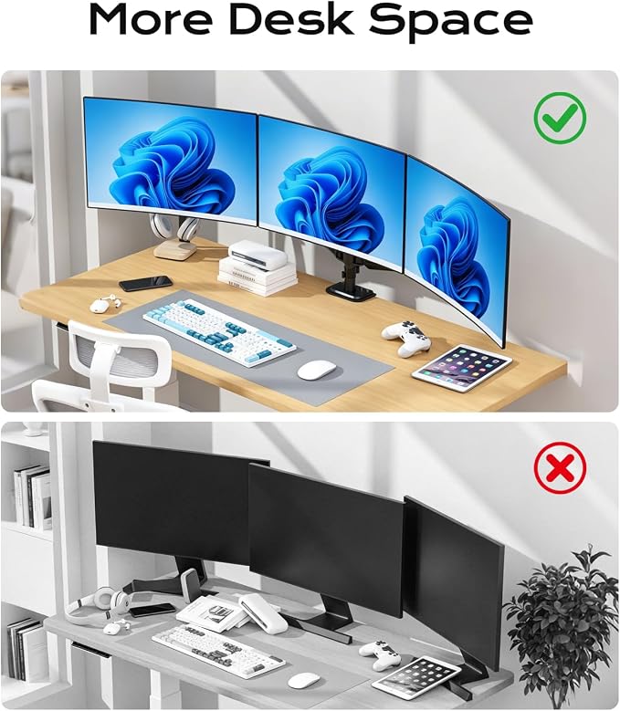Pholiten Triple Monitor Mount for17-32 inches Screen, 2 Gas Spring Arms | Fully Adjustable Heavy Duty Monitor Arm, Clamp & Grommet Mounting, Holds 22 lbs Each - Image 7