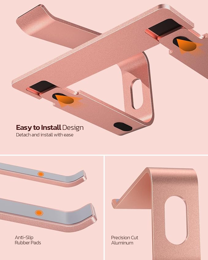 Nulaxy Full Aluminum Laptop Stand, Stable Support to 22 lbs, Rose Gold | Detachable for Portable Storage, Easy Setup, Saves Desk Space, Compatible with 10-16 Inch Laptops, Office Desk Accessories - Image 5
