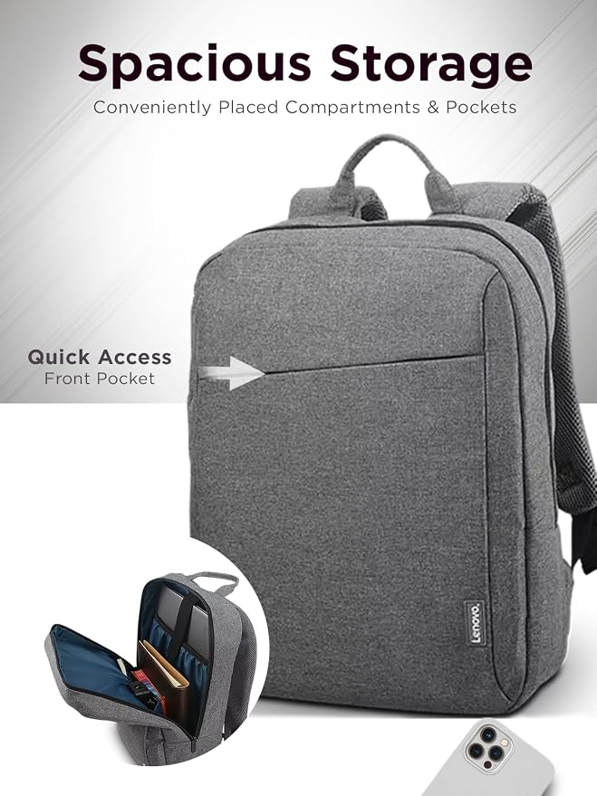 Lenovo Casual Laptop Backpack B210 - 15.6 inch - Padded Laptop/Tablet Compartment - Durable and Water-Repellent Fabric - Lightweight - Grey - Image 2