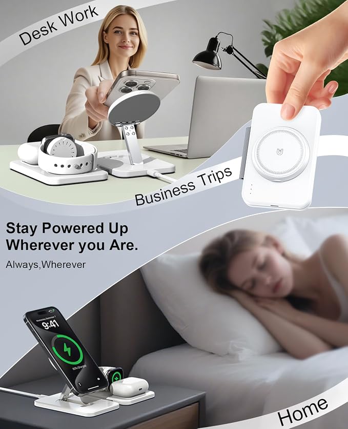 3 in 1 Magnetic Wireless Charger for Apple Multiple Devices, Foldable Fast Charging Station - Magsafe Charger Stand, Travel Charger Pad for iPhone 17 16 15 14 13 12 Series/Apple Watch/AirPods Pro | Magsafe Charger Stand for Multiple Devices, Travel Cha... - Image 7
