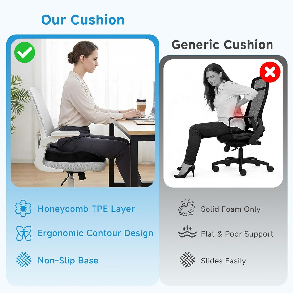Ergonomic Seat Cushion for Office Chair, Cooling Memory Foam Cushion - Image 6