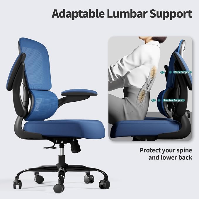 TRALT Office Chair - Ergonomic Desk Chair with Adjustable Lumbar Support, Mesh Computer Chair, Executive Chair for Home Office Comfortable Lumbar Support (1, Deep Blue) - Image 7