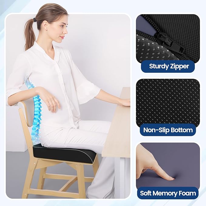 SweetSlubr Seat Cushion, Chair Pad, Memory Foam Tailbone Pain Relief | Office Chair Cushion for Tailbone Pain Relief, Non-Slip Cover, Soft Support for Office Chair, Car Seat,2X-Large/Black - Image 4