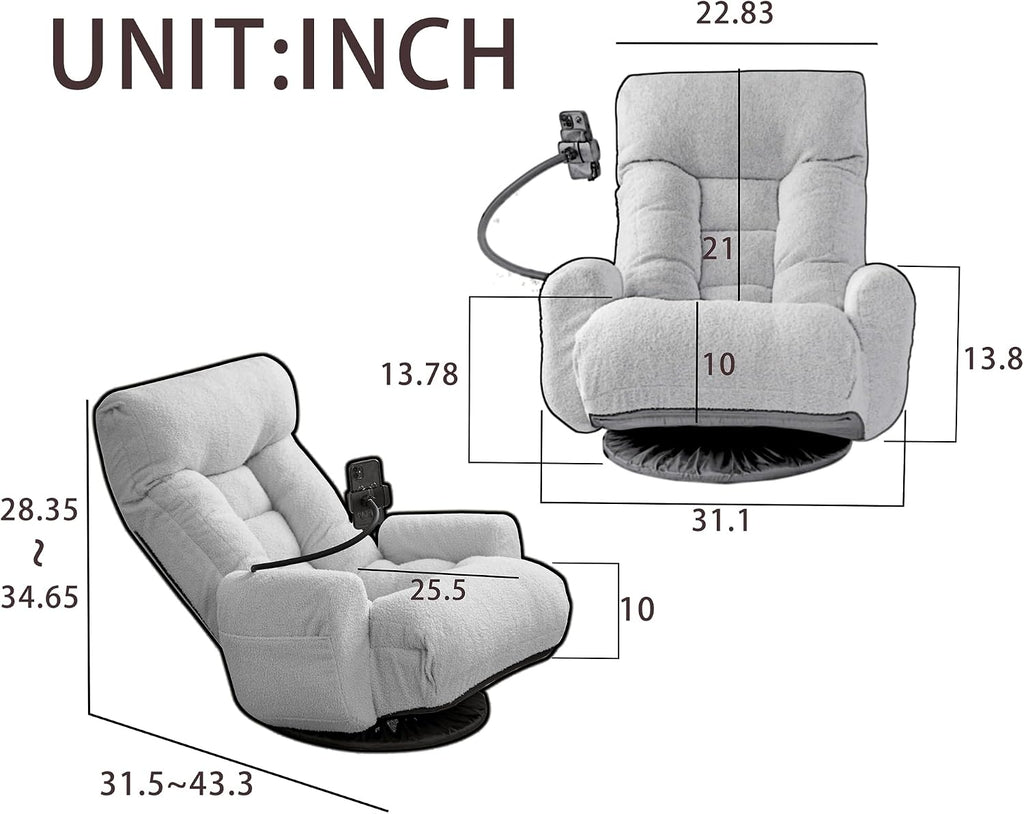 360° Swivel Floor Gaming Chair Linen Folding Chaise Lounge Chair Adjustable Comfy Sofa Chair with Armrests, Phone Holder & Padded Cushion, Ideal for Living Room, Bedroom (Green) - Image 2