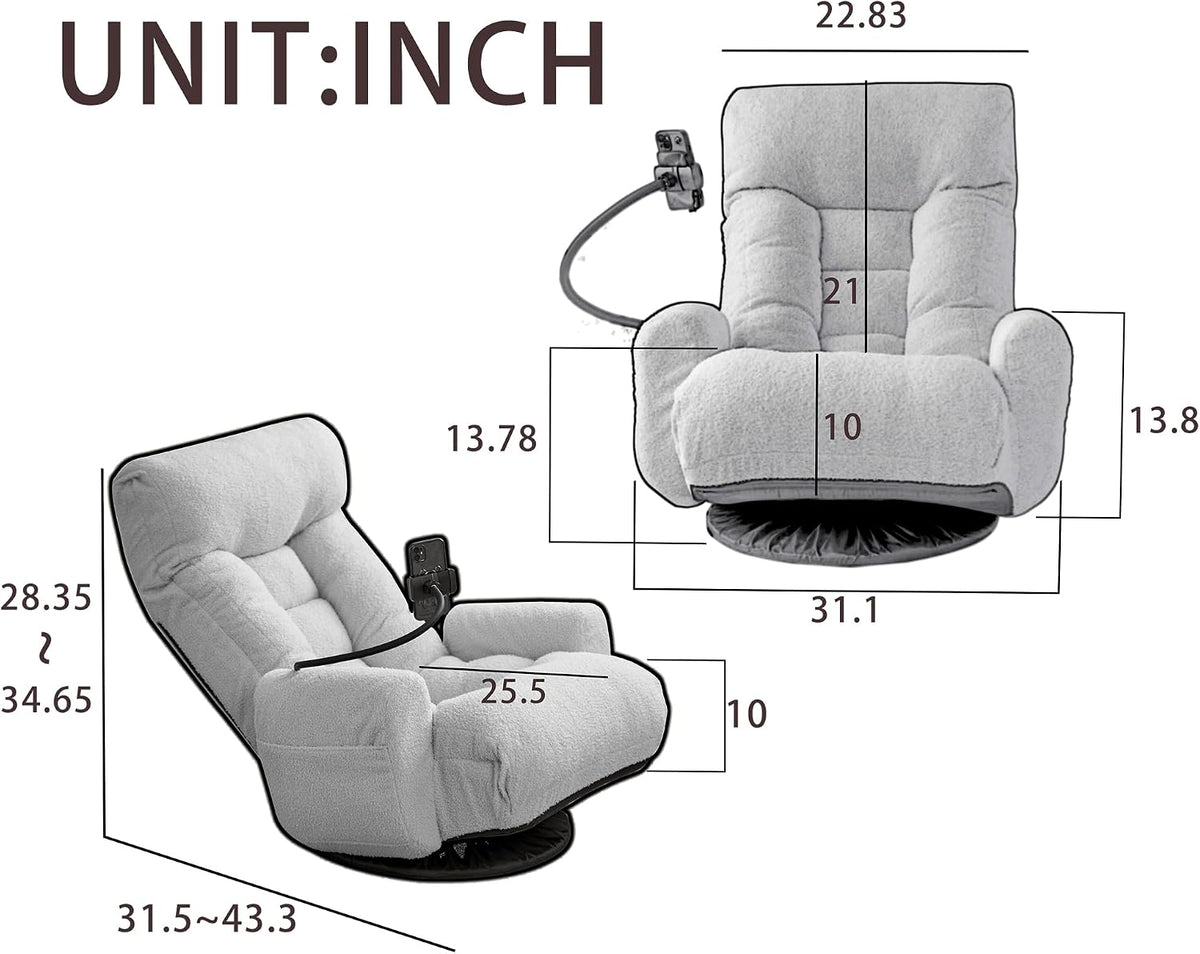 360° Swivel Floor Gaming Chair Linen Folding Chaise Lounge Chair Adjustable Comfy Sofa Chair with Armrests, Phone Holder & Padded Cushion, Ideal for Living Room, Bedroom (Green) - Image 2