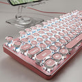 SEUNKWANG Typewriter Style Mechanical Gaming Keyboard with White Backlit, Wired Retro Punk Computer Keyboard Durable Metal Panel, Clicky Blue Switch, Round Keycaps, Full-Size for PC/Desktop/Win, Pink by SEUNKWANG