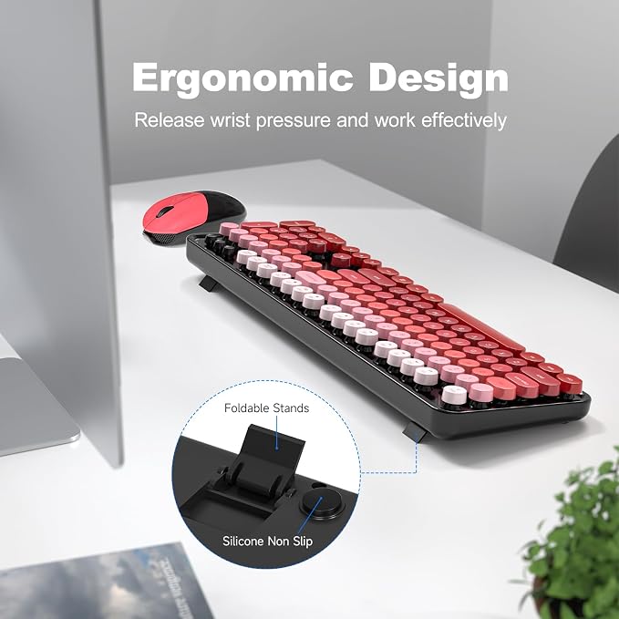 Wireless Keyboard and Mouse Combo, 2.4GHz Retro Full-Size Typewriter Keyboard with Number Pad and Wireless Mouse for PC/Laptop/Desktop/Windows (Black Red) - Image 3