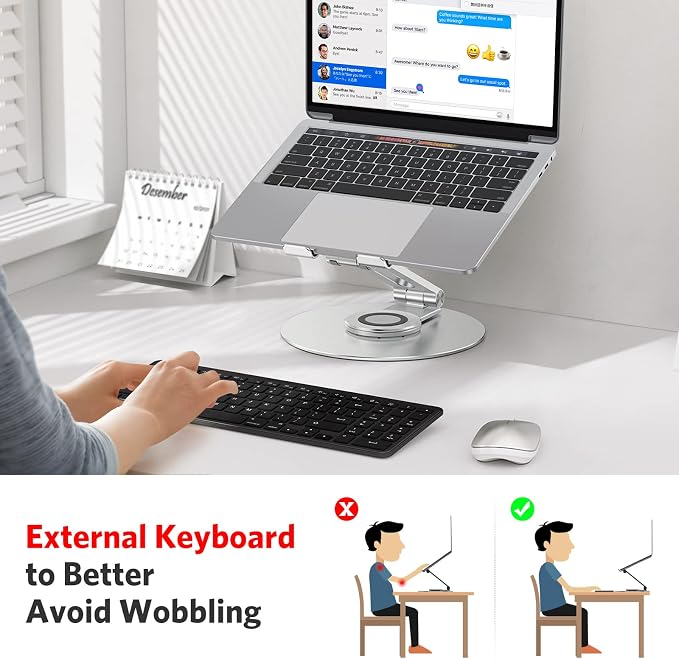 OMOTON Adjustable Laptop Stand for Desk 360° Rotating Base up to 17" Silver | Ergonomic Laptop Rise for Collaborative Work, Foldable Dual Shaft for Easy Storage, Fits for MacBook/Dell/HP - Image 2