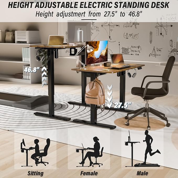 Kingant Standing Desk, 40x24 Inch Electric Height Adjustable Computer Desk | Ergonomic Small Sit Stand Desk Rising Desks for Home Office Stand Up Desk Computer Workstation with Cable Management - Image 7