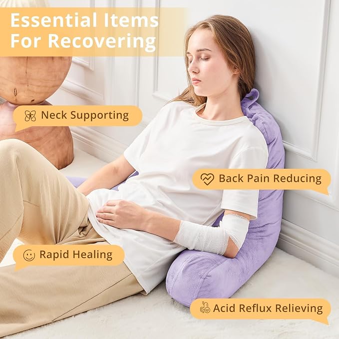 Sasttie Reading Pillow for Bed, Back Pillow for Sitting Up, Lavender | 18" Backrest Support Cushion for Couch, Sofa, and Floor, Dorm Essentials, OEKO-TEX, Adjustable Down Alternative Fill - Image 6