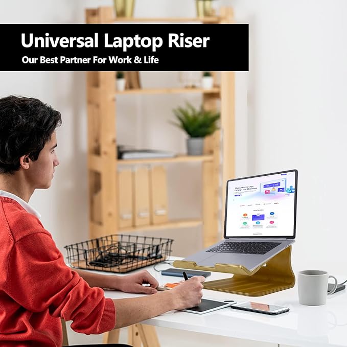 Wood Laptop Stand, White Birch, Ergonomic Design for Most Laptops Heat Dissipation, Cord Management, Suitable for Desk or Tabletop (2020-02) - Image 5