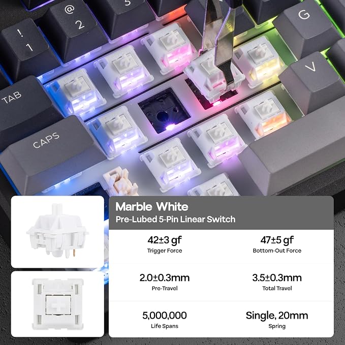 EPOMAKER Galaxy100 Lite QMK/VIA Gaming Keyboard with 8000mAh Battery | 1800 Aluminum Mechanical Keyboard with Numpad, USB-C/BT/2.4Ghz, Hot-Swap, Creamy Sound (Black, Marble White Switch) - Image 7