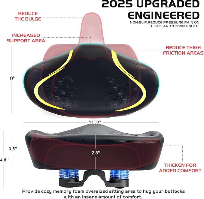Noseless Bike Seat Cushion for Men & Women - Extra Padding & Comfort Wide Bicycle Seat, Oversized Comfortable Saddle for Peloton Bikes, Exercise Bikes, Electric Bikes, Cruiser Bikes - Image 4